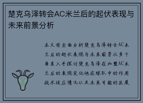 楚克乌泽转会AC米兰后的起伏表现与未来前景分析